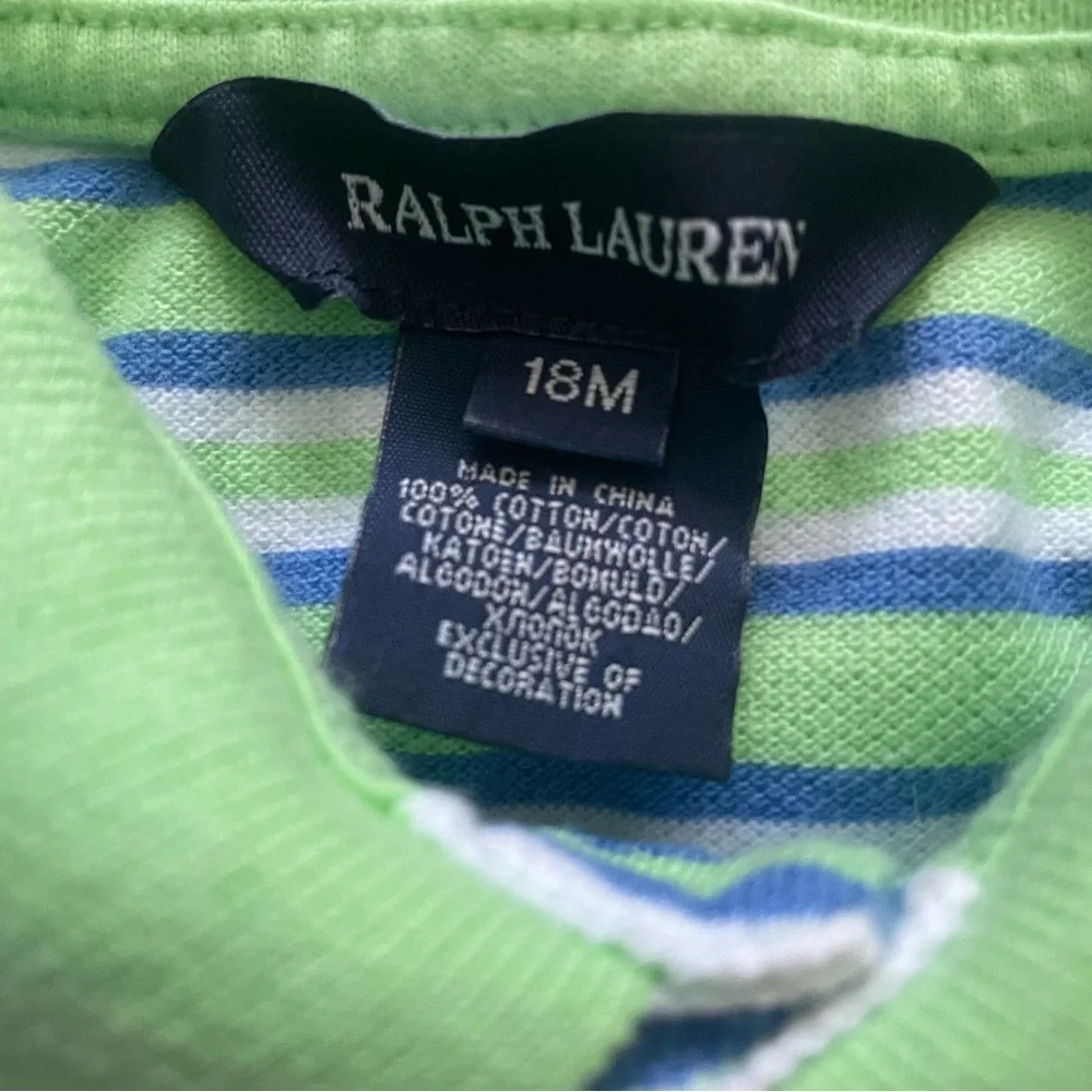 Ralph Lauren Green and Blue Striped Ruffle Hem Polo Dress Size 18 months